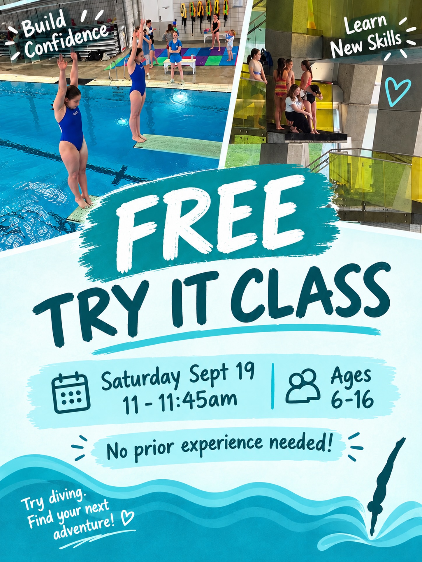 Curious about diving? Come try it FREE! 🗓️September 19 ⏰11–11:45 AM 📍Grandview Heights aquatic Centre …
