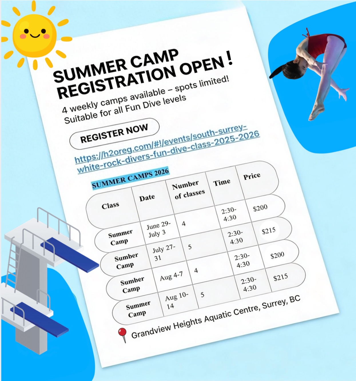 SPLASH INTO SUMMER WITH THE WHITE ROCK DIVERS!! ☀️🌊 Summer camp registration is now OPEN! Register no …